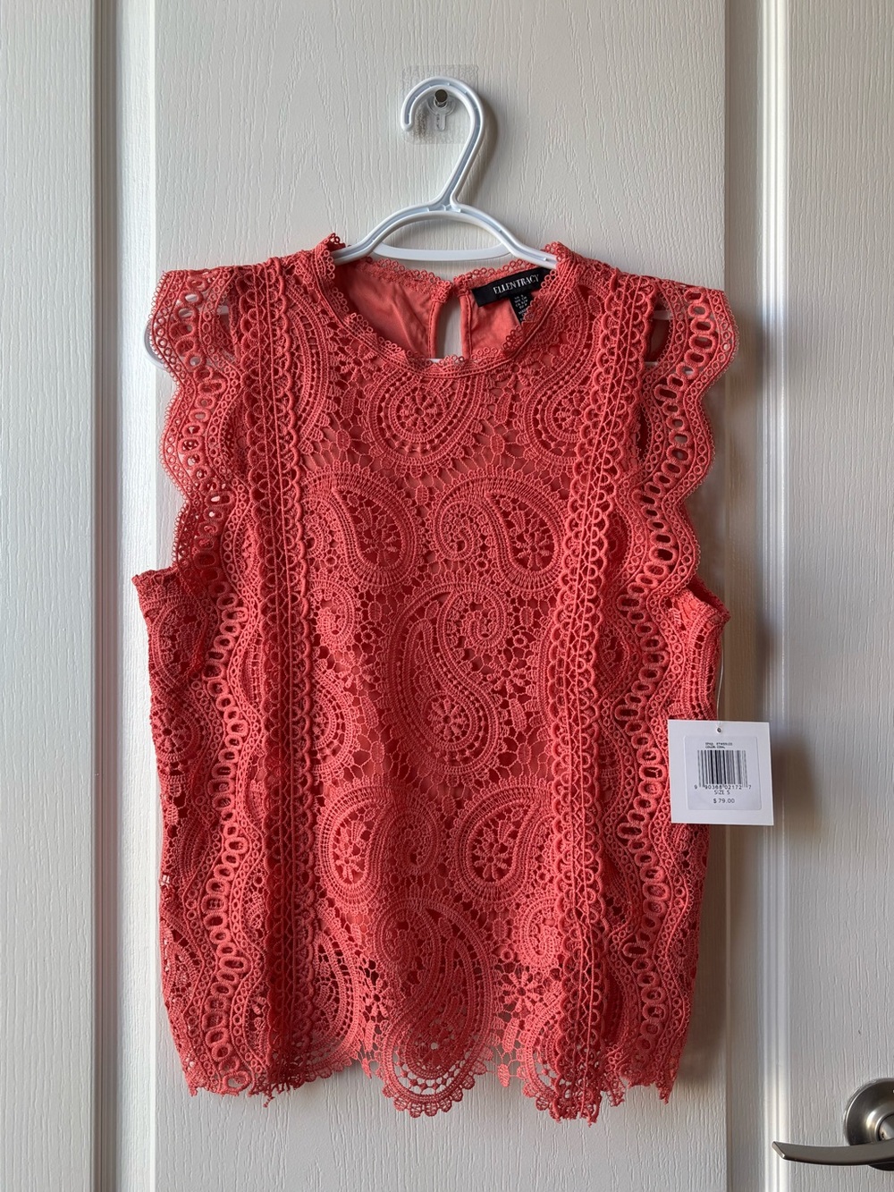 Ellen Tracy Coral Lace Sleeveless Top